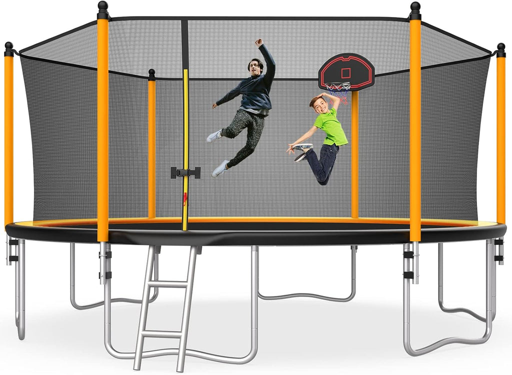 Orange 15FT Trampoline with Enclosure Net and Basketball Hoop Y89557