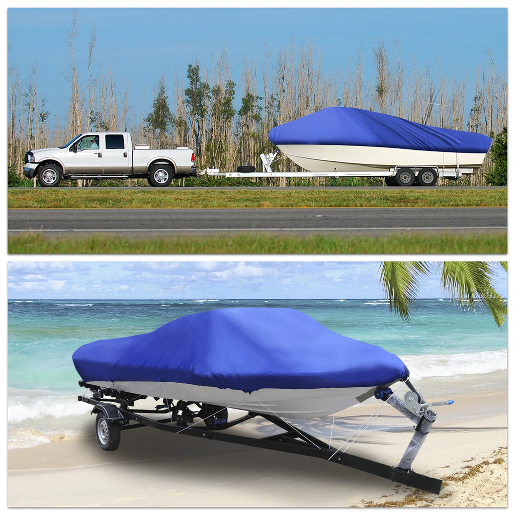 Blue 210D Waterproof Trailerable V-Hull Boat Cover A8039