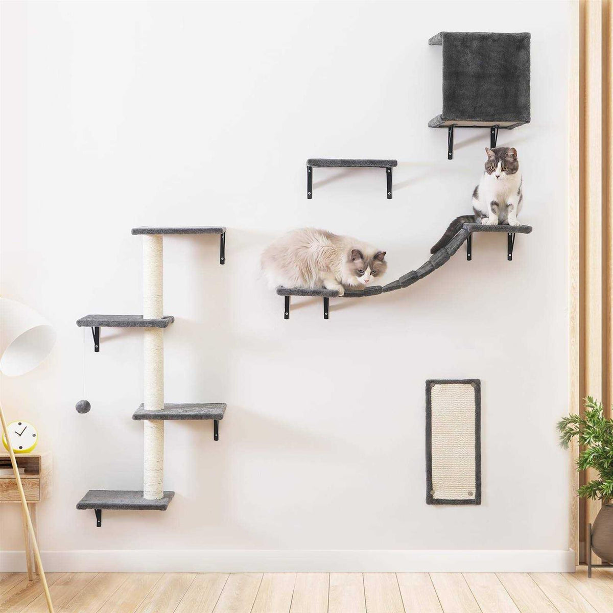 5pcs Wooden Cat Wall Shelves and Cat Climber L742568
