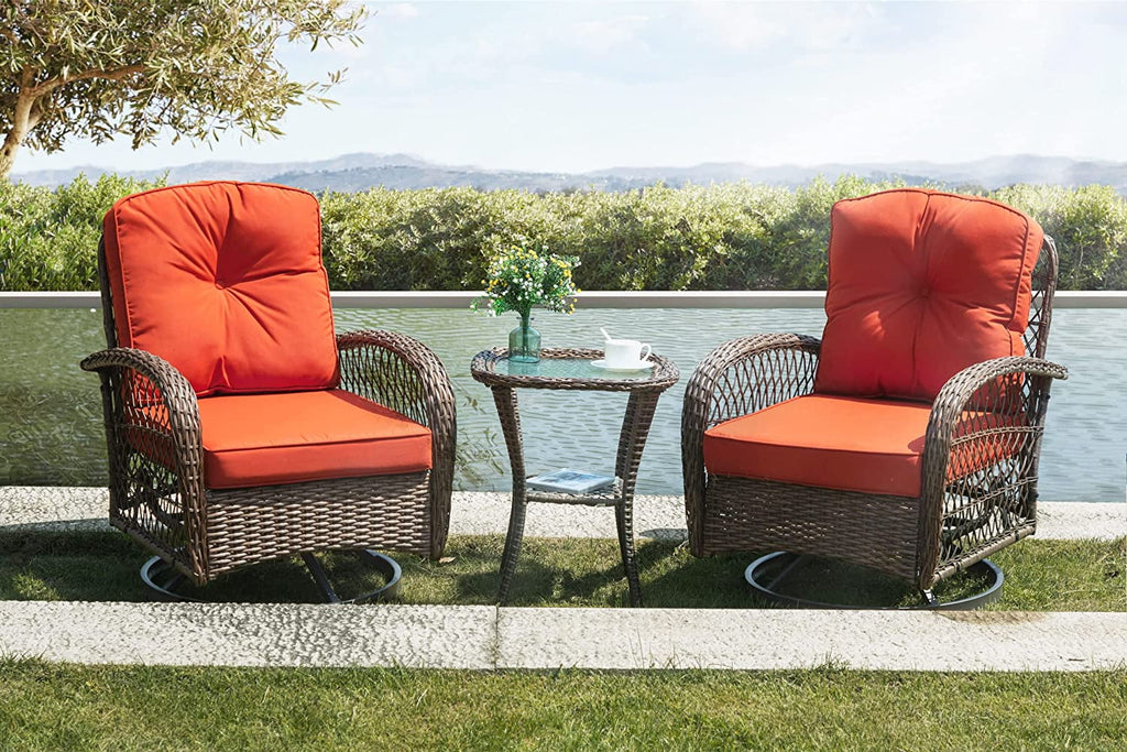 3 Pieces Wicker Patio Furniture Set with Swivel Rocking Chair and Coffee Table O227151