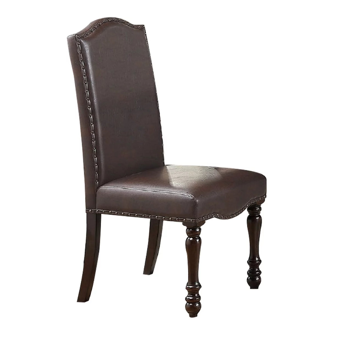 Brown Faux Leather Dining Chair with Turned Legs, Set of 2 V723830