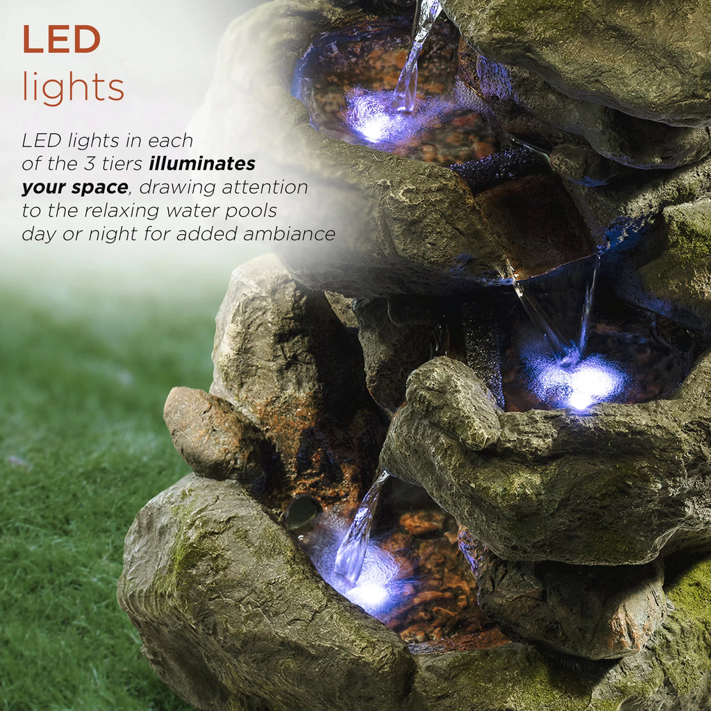 22" Outdoor 3-Tier Rock Tabletop Fountain W382