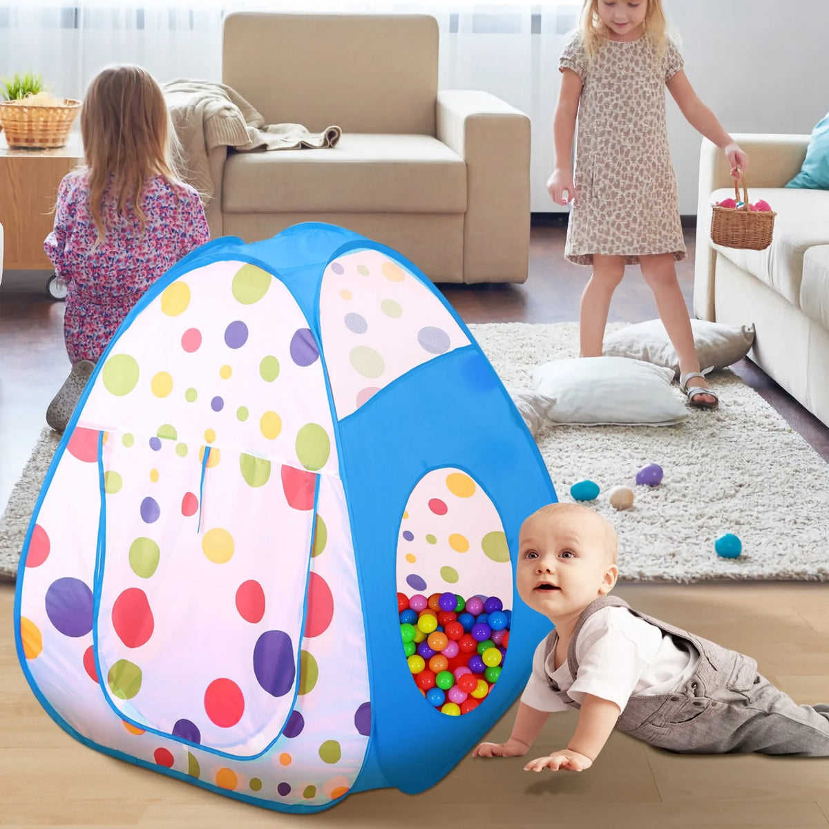 Blue Pop-up Play Tent with Crawl Tunnel Storage Bag W866