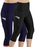 2 Pack Women's High Waist Capris Pocket Cropped Leggings U23683