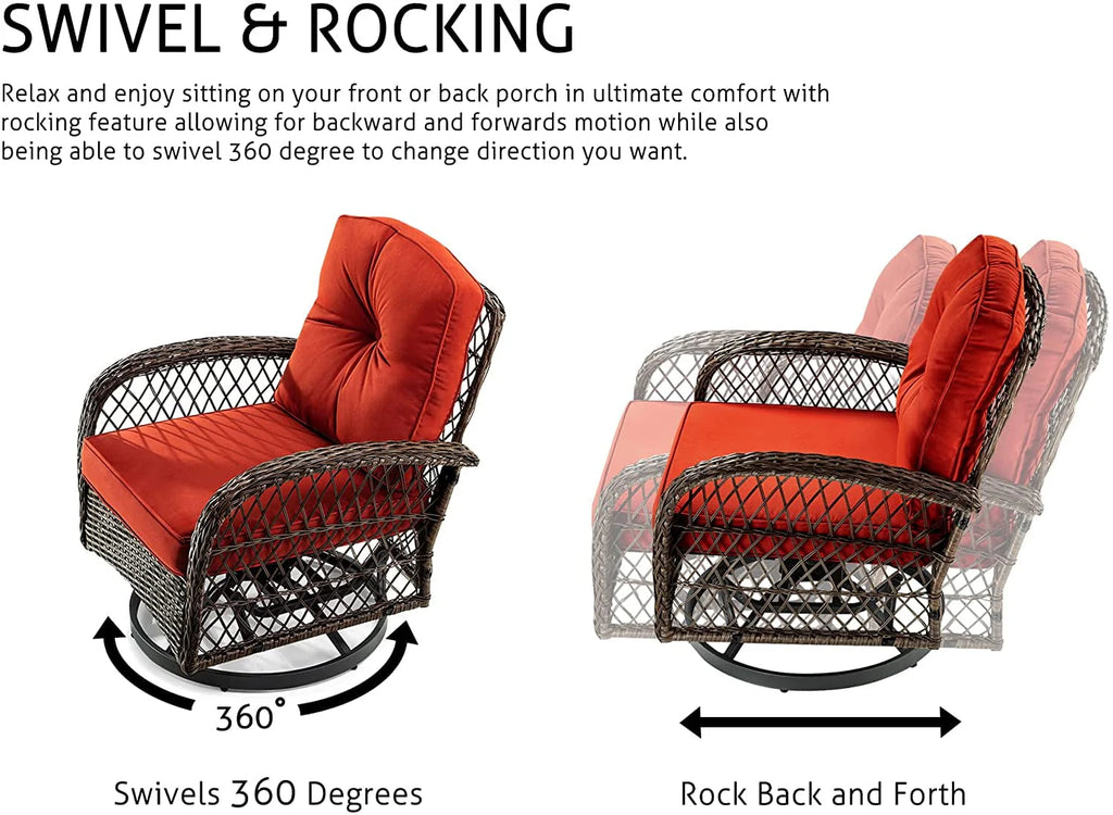 3 Pieces Wicker Patio Furniture Set with Swivel Rocking Chair and Coffee Table O227151