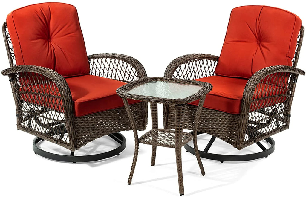 3 Pieces Wicker Patio Furniture Set with Swivel Rocking Chair and Coffee Table O227151