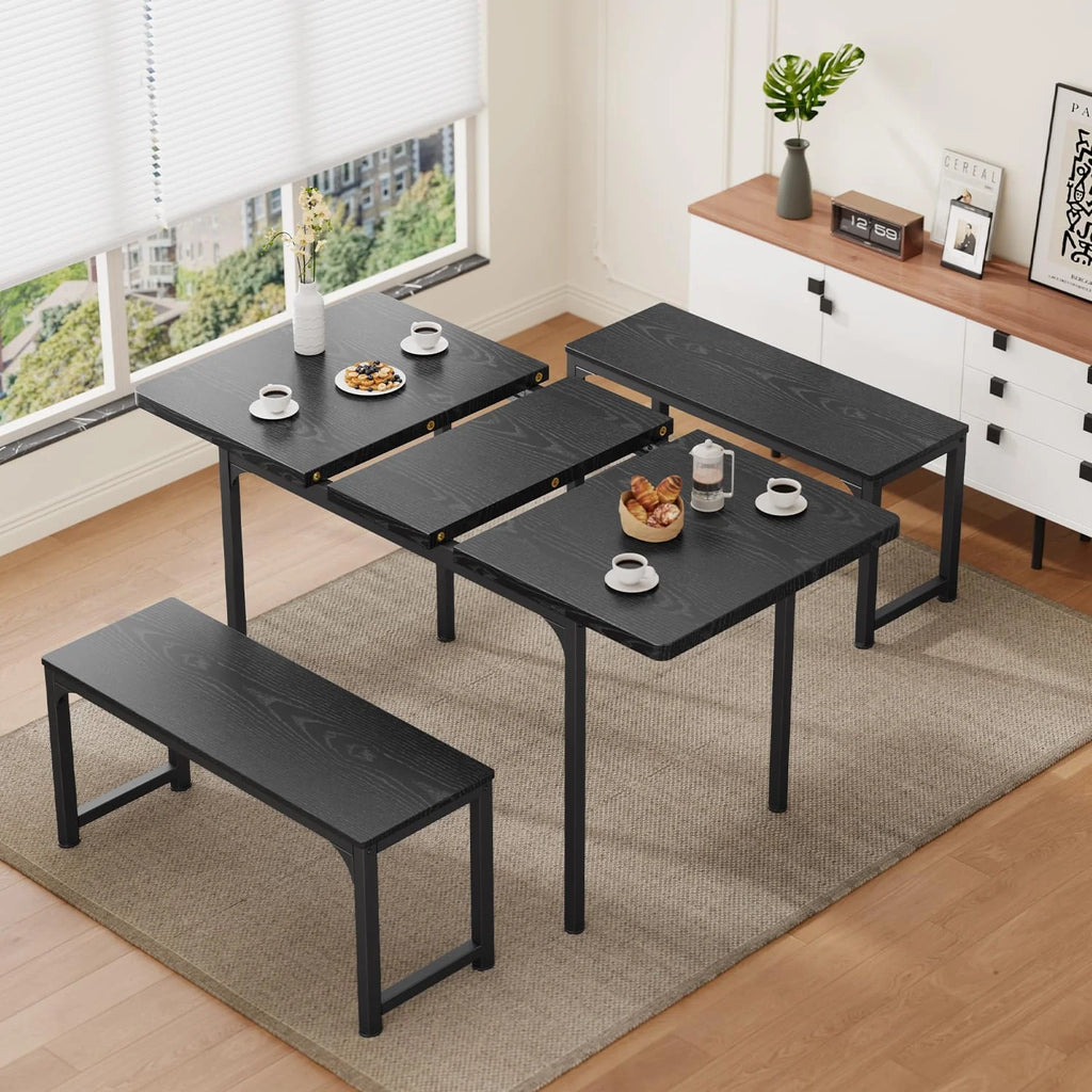 Black Extendable Dining Table Set with 2 Benches K99149