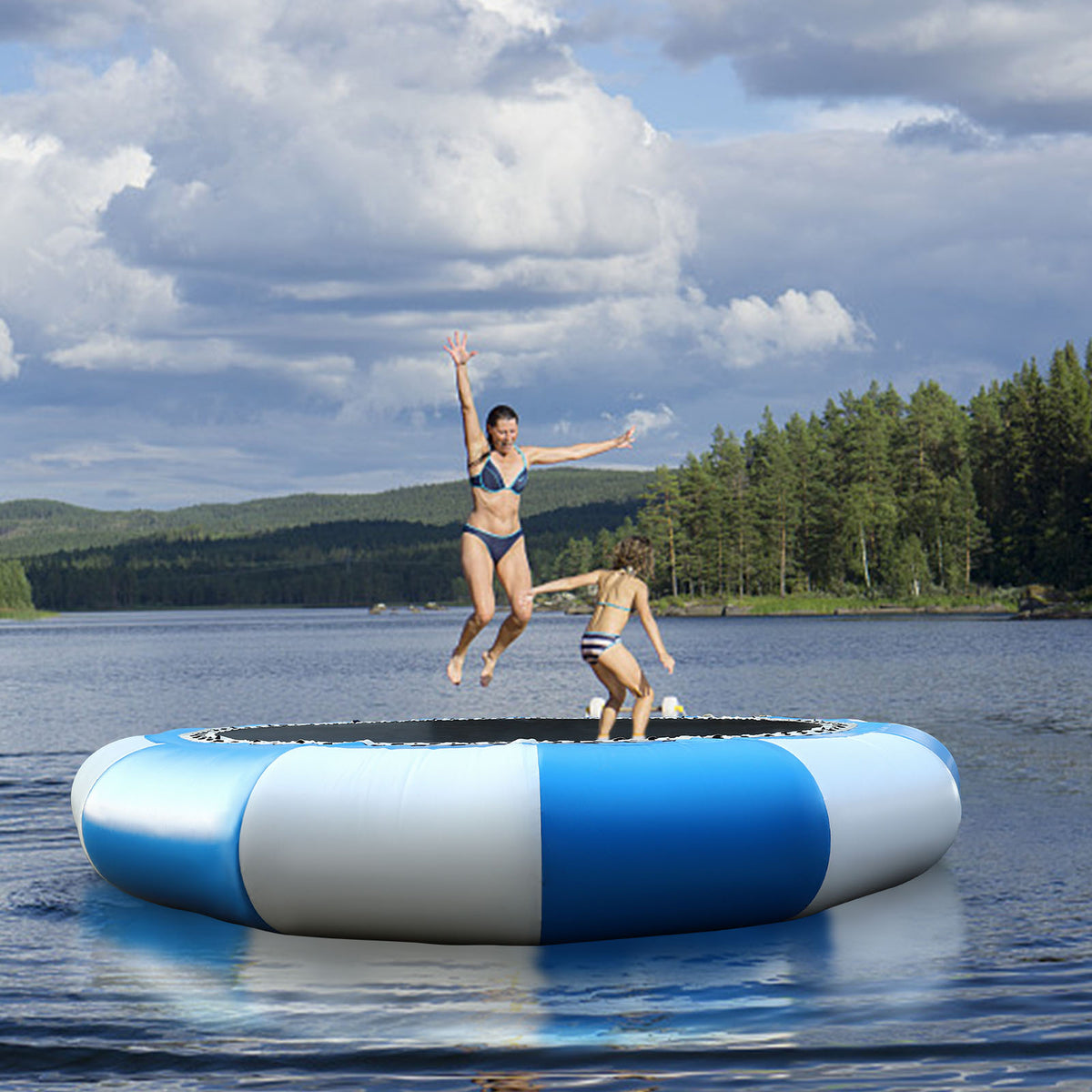 17ft Inflatable Water Trampoline Blue and White PVC Tarpaulin Max Capacity 400kg/ 880lb N6966