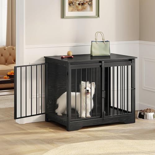 Rustic Brown Wooden Dog Crate Furniture with Barn Door X67782