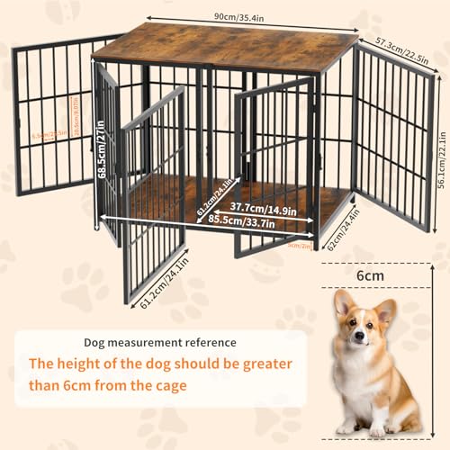 84inch Wooden Dog Crate with Three Doors and Removable Tray Rustic Brown H776