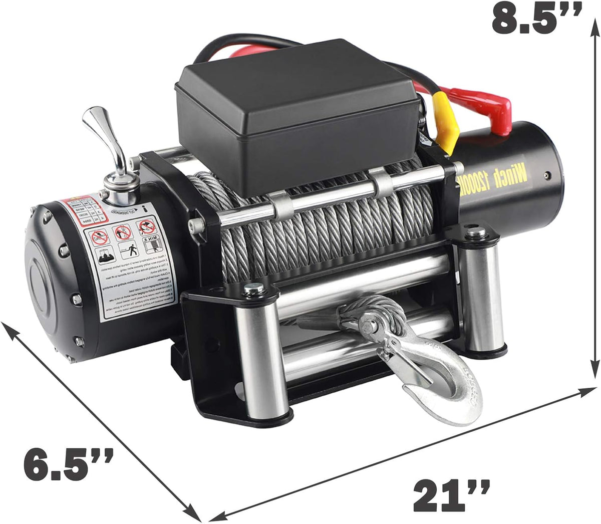 12V DC Winch with Steel Cable Wire Rope, 5.4 Ton (12000 lb) Pulling Capacity K338