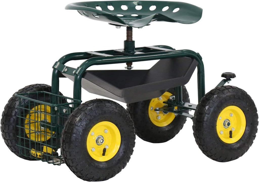 Rolling Garden Stool Cart with Tool Storage Utility Basket T282