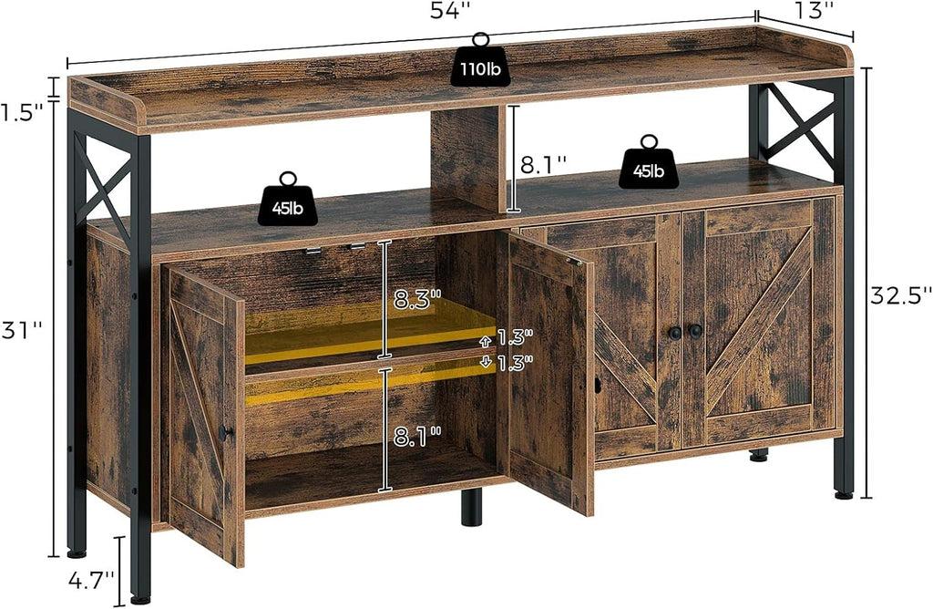 Rustic Brown Console Table with Cabinet and Open Shelf Y314051