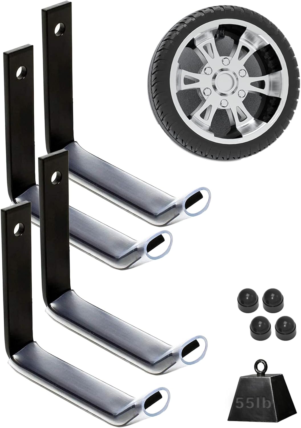 4 Pack Black Steel Tire Storage Rack Wall Mount Hooks F4982
