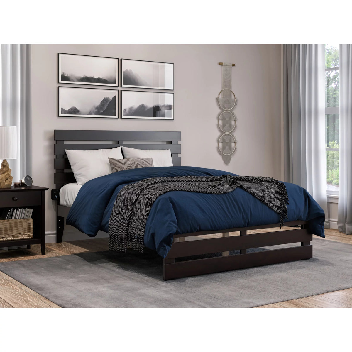 Solid Wood Full Bed with Footboard and USB Charger in Espresso T510870