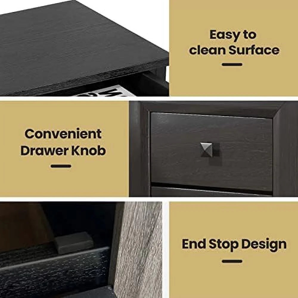 Fully-Assembled 2-Drawer Grey Nightstand with Solid Wood Legs B315