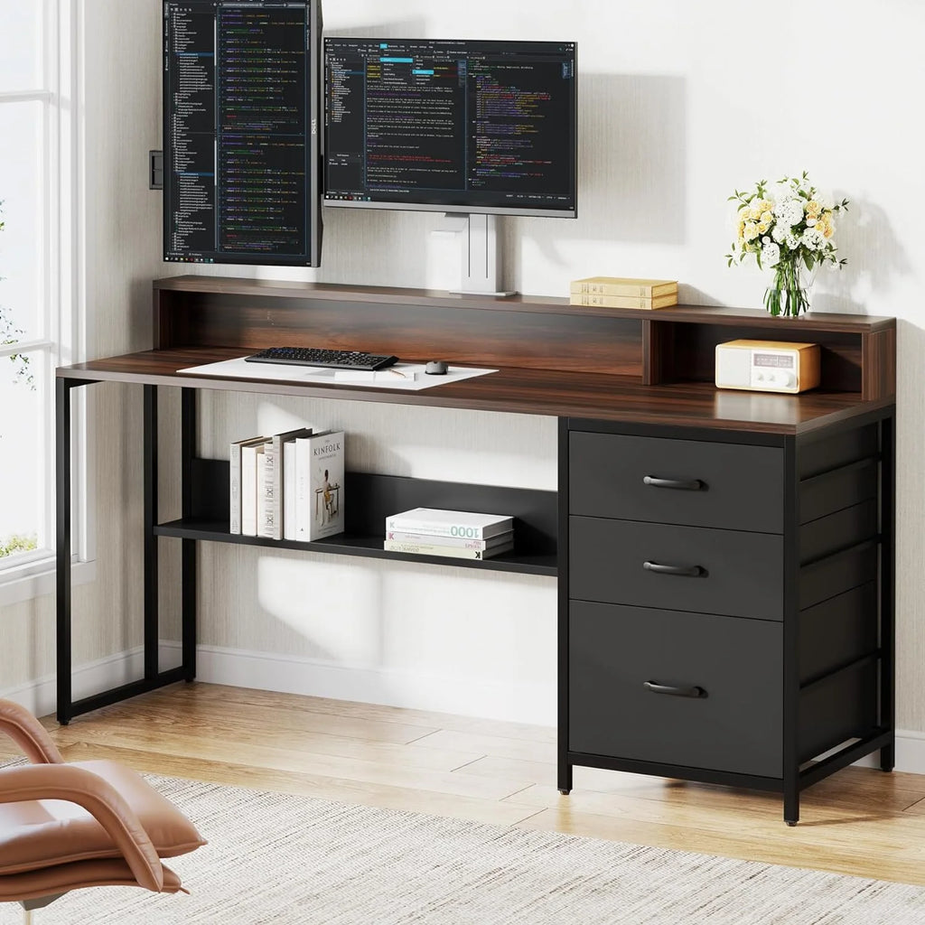 61 Inches Computer Desk with File Drawers E37609