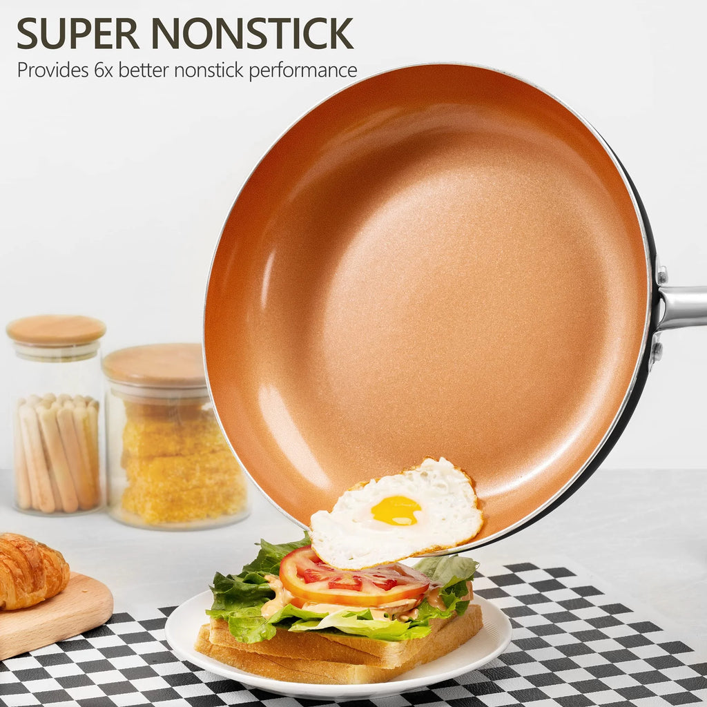 10 Inch Copper Nonstick Frying Pan with Lid O781250