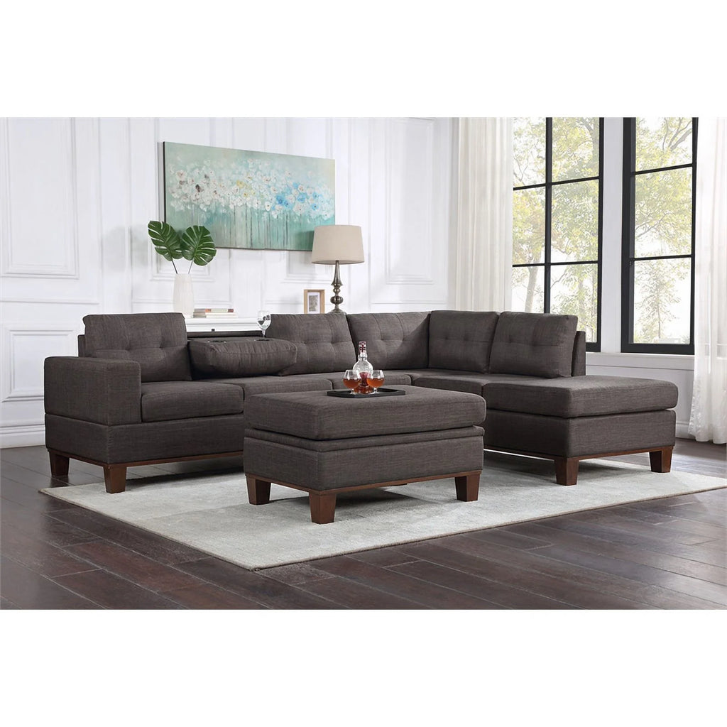 Gray Fabric Reversible Sectional Sofa with Ottoman C816664