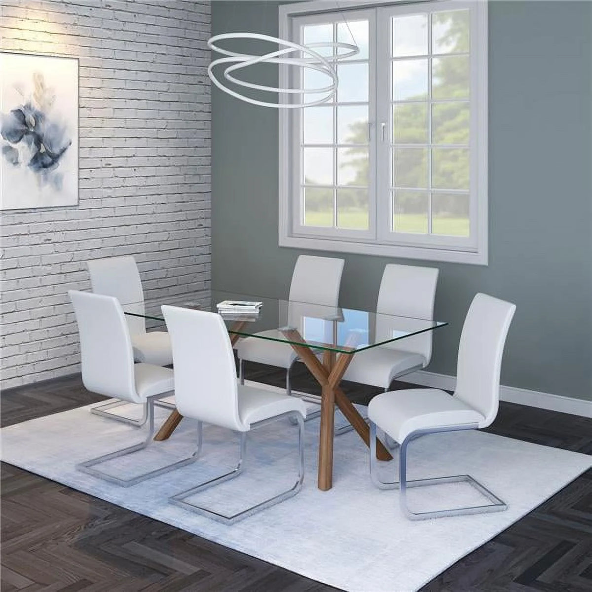 Walnut Dining Set with White Chair 7 Piece G2997