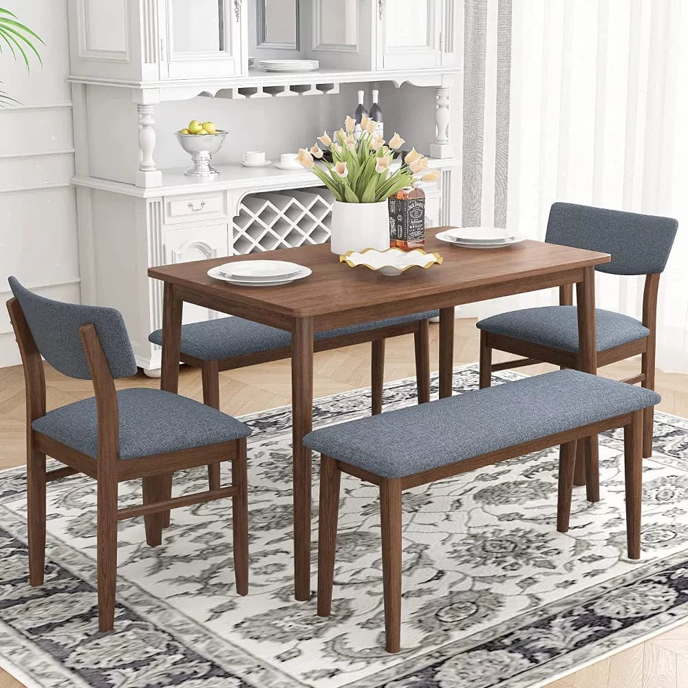 Rubber Wood Dining Table with 2 Benches and 2 Chairs M769