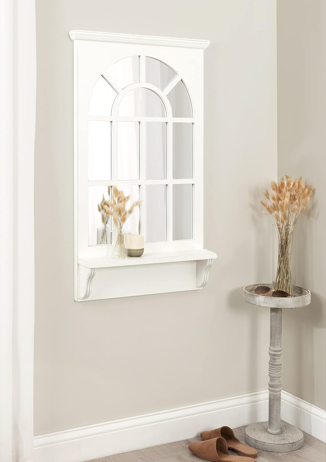 Traditional Arched Mirror with Shelf, 21 x 36, White M36298