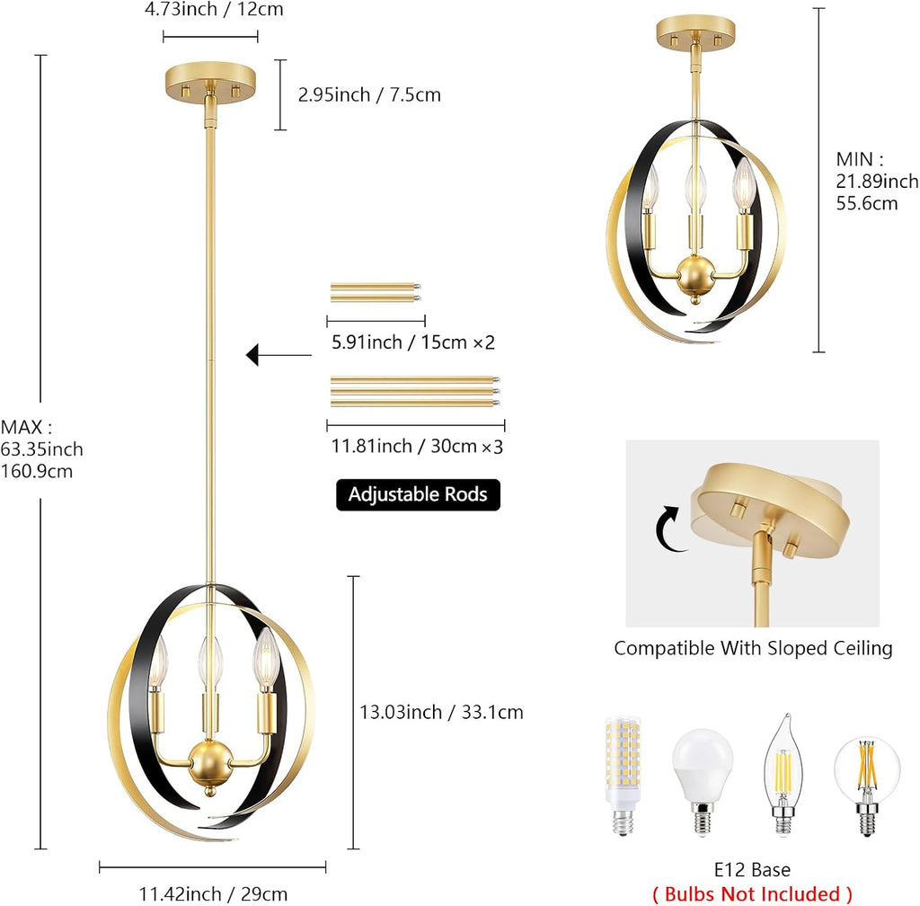 Black Gold 3-Light Pendant Light A883633
