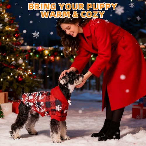 Red Plaid Dog Hoodie with Hat and Pocket O335