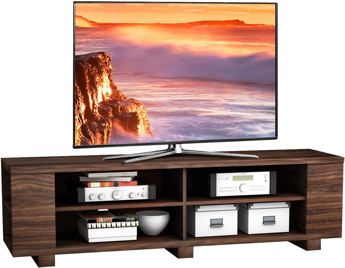 Brown Wood TV Stand with 8 Open Shelves V4863