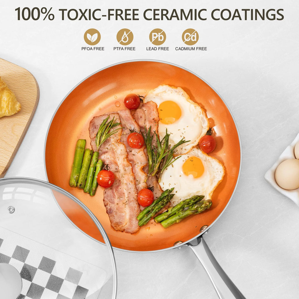 10 Inch Copper Nonstick Frying Pan with Lid O781250