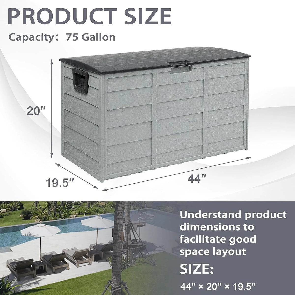 75 Gallon Waterproof Storage Deck Box with Wheels G227