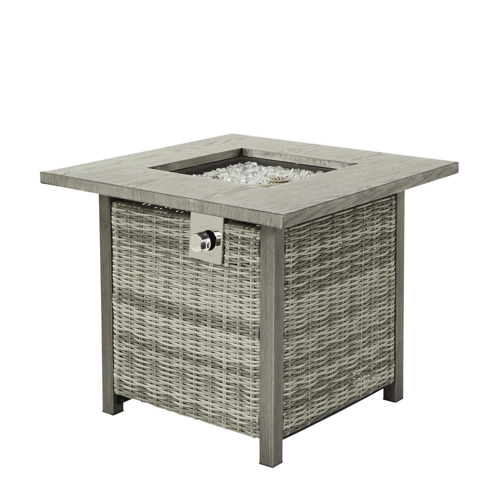 30” Square Wicker Propane Gas Fire Pit Table with Lava Rocks Z265283