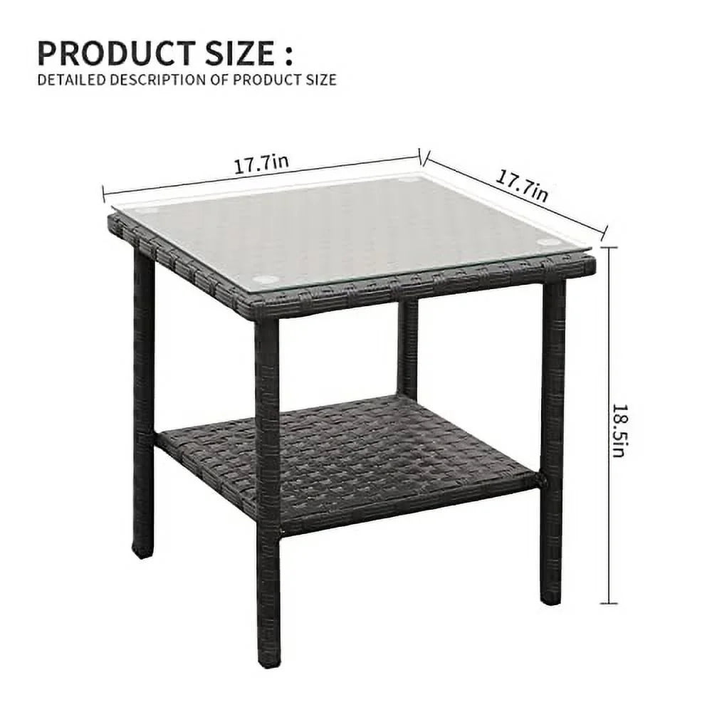 Black Wicker Glass Top Side Table with Storage B1599