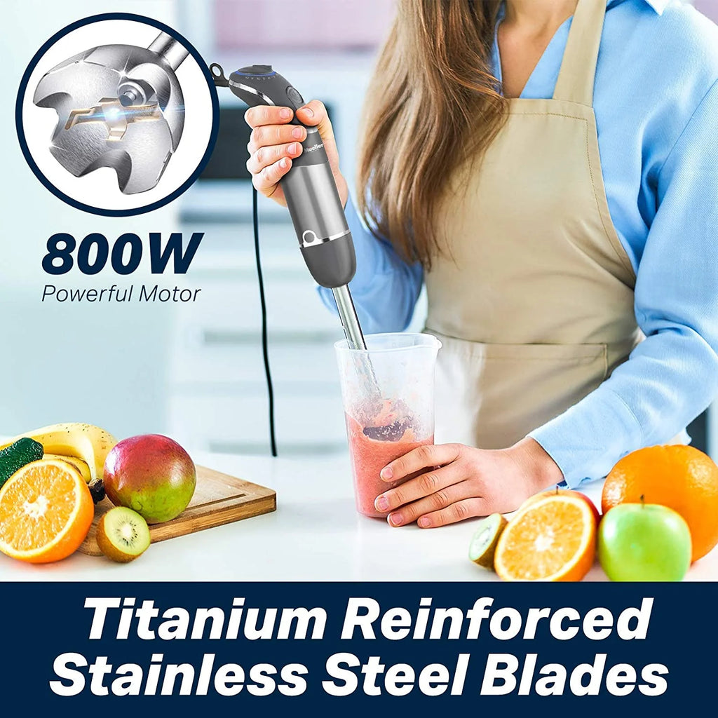 800W Hand Blender with Whisk, Chopper, and Measuring Cup X2320
