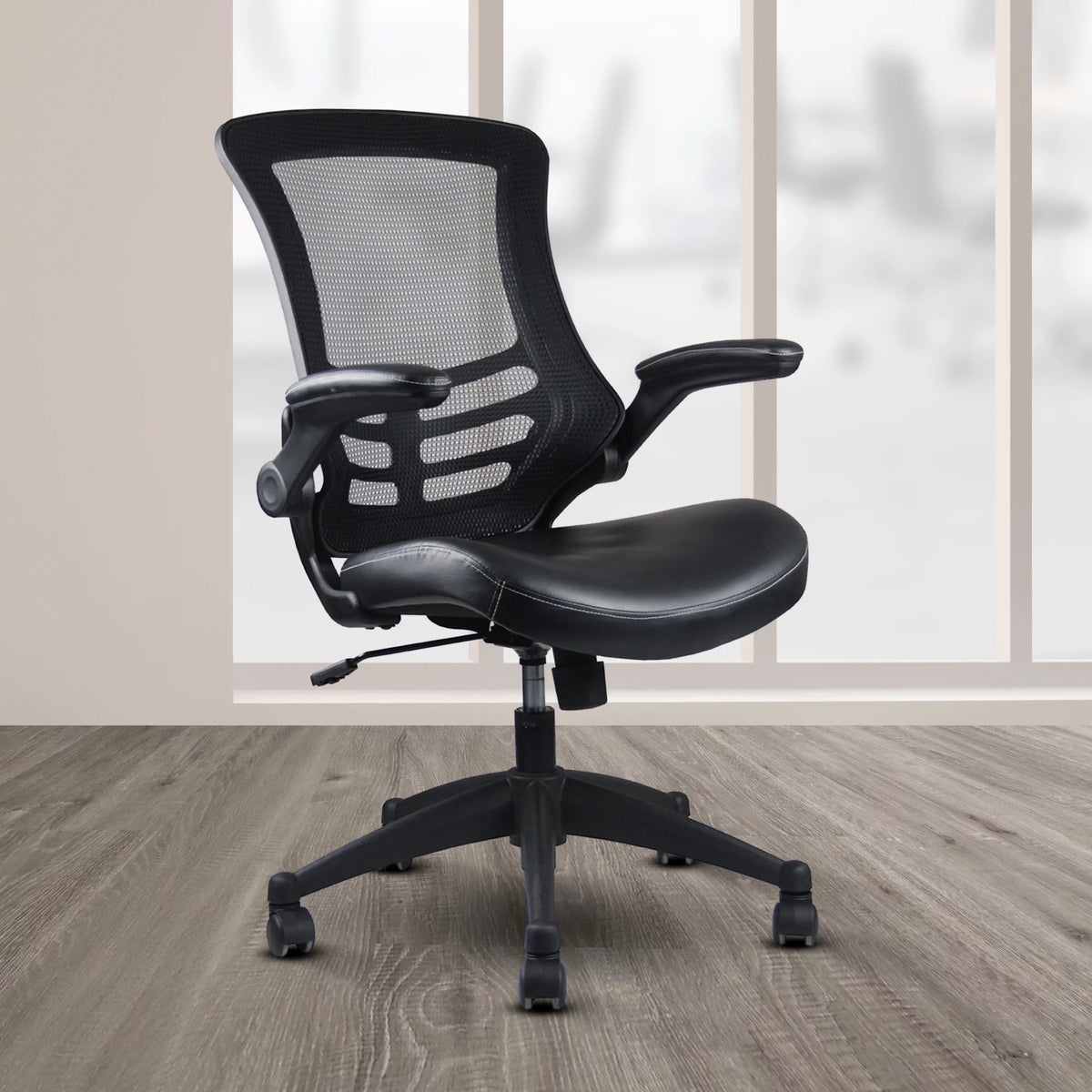 Black Mid-Back Mesh Office Chair with Adjustable Arms P35824
