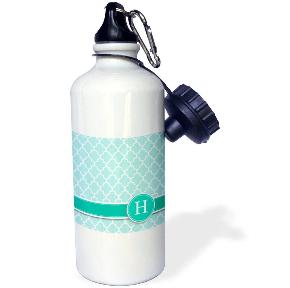 Aqua Blue Teal Turquoise Mint Monogrammed Sports Water Bottle, 21oz A8217