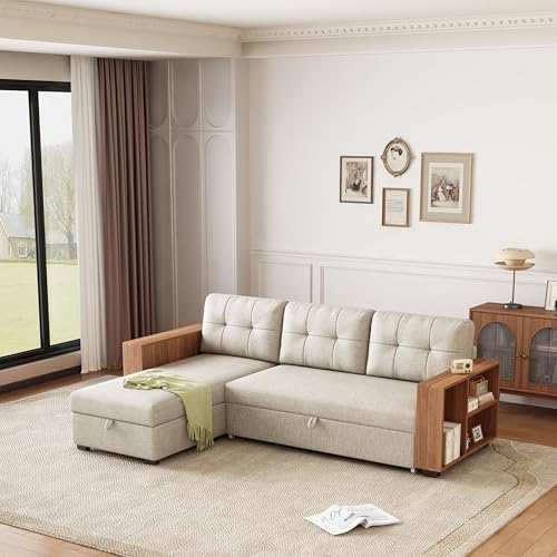 Dark Grey L-Shape Convertible Sleeper Sofa with Pull Out Bed and Storage Recliner I5610