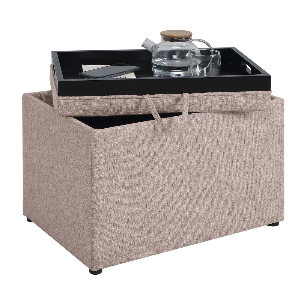 Tan Fabric Storage Ottoman with Reversible Tray F836161