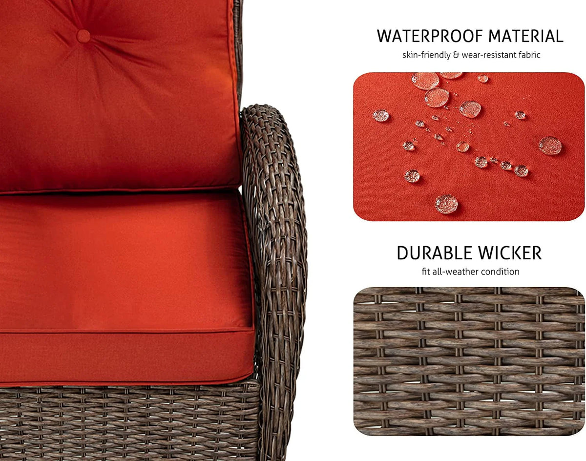 3 Pieces Wicker Patio Furniture Set with Swivel Rocking Chair and Coffee Table O227151