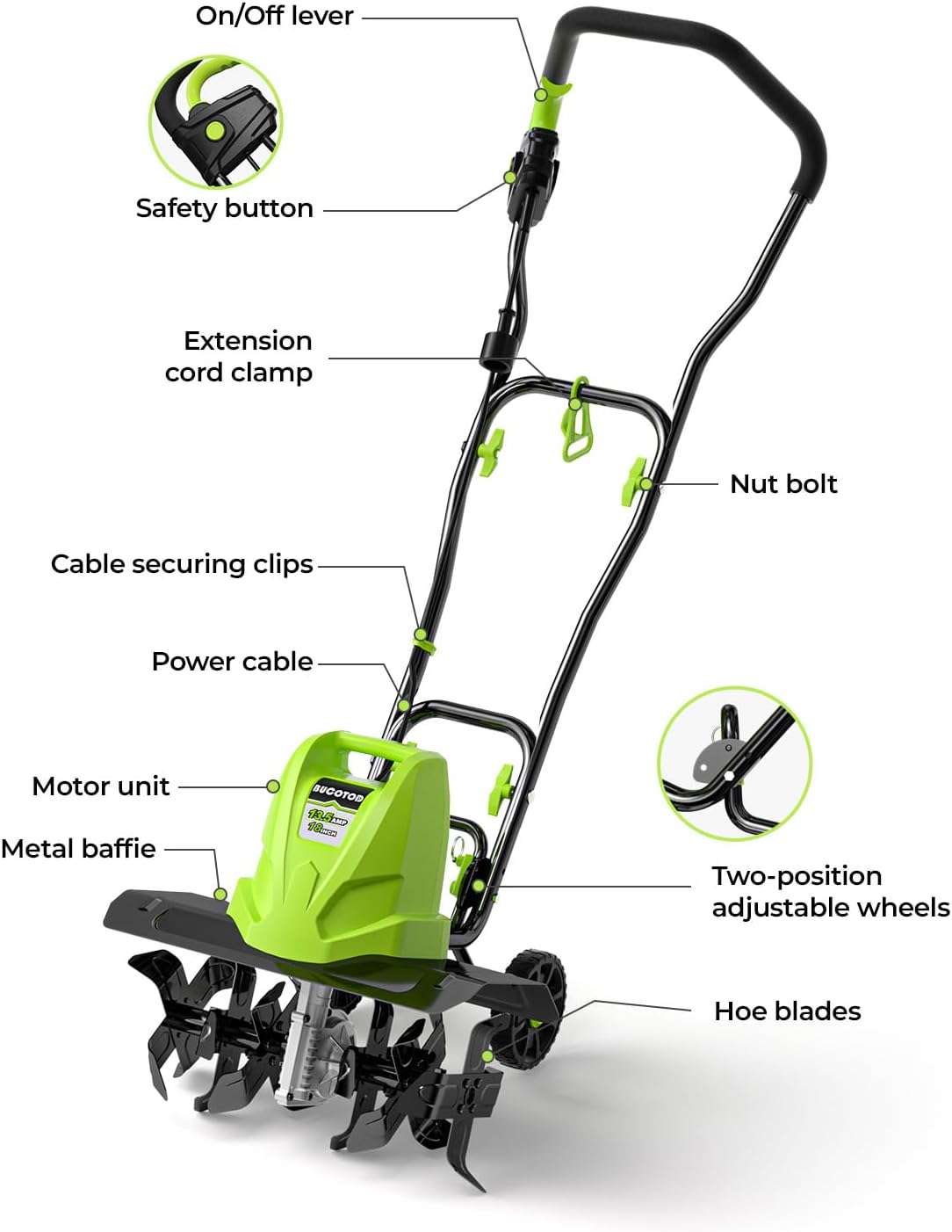 18-Inch 13.5 Amp Electric Tiller/Cultivator with 6 Steel Tines O731