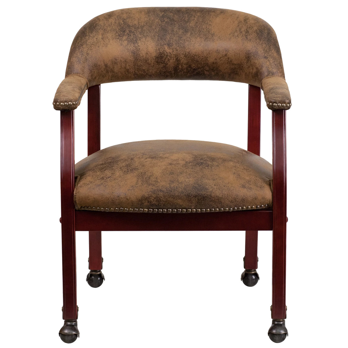 Brown Microfiber Executive Office Chair with Nailhead Trim and Wheel Casters X479743