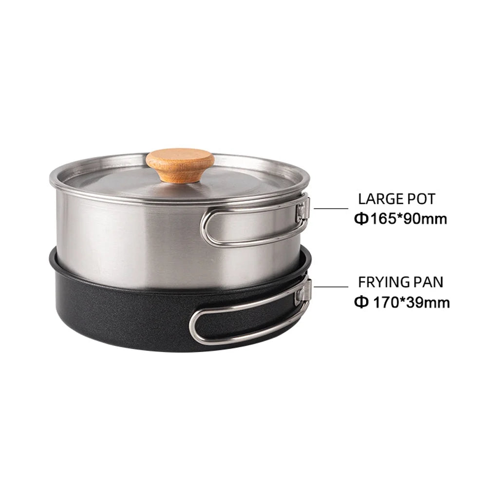 Stainless Steel Camping Cookware Set with Pot Frying Pan Kettle M849004