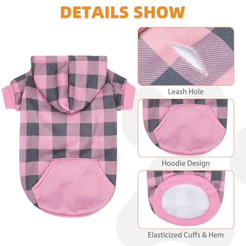Red Plaid Dog Hoodie with Hat and Pocket O335