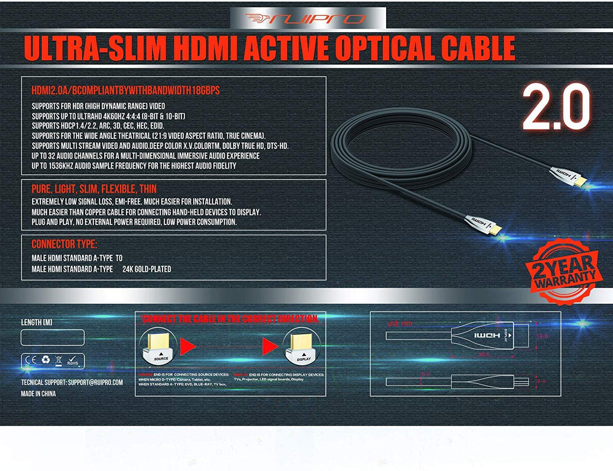 HDMI 2.0b Fiber Optic Cable 40ft 4K 60Hz 18Gbps Z3236