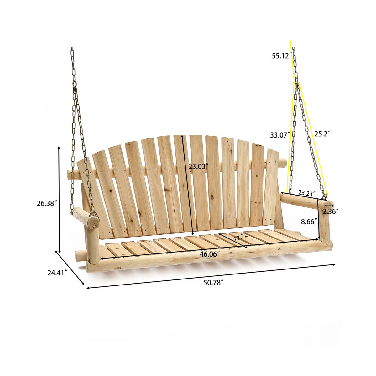 Unfinished Wood Porch Swing with Chains B75668