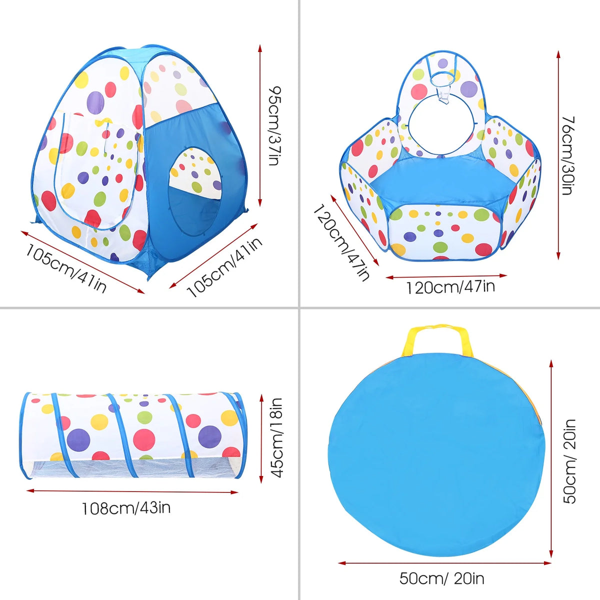 Blue Pop-up Play Tent with Crawl Tunnel Storage Bag W866