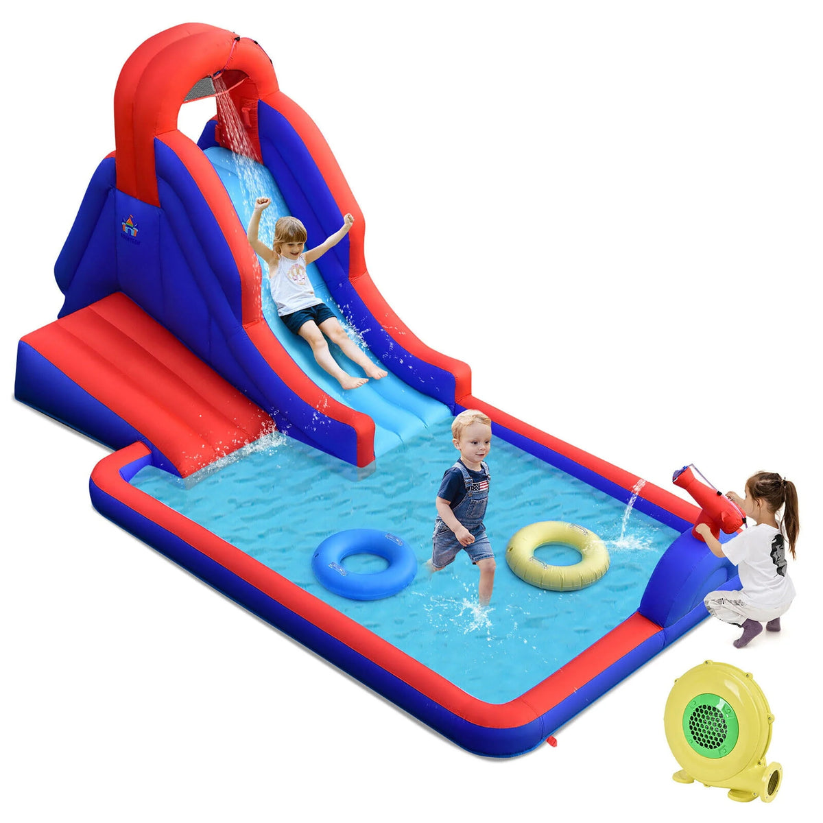 Inflatable Waterslide with Climbing Wall Slide Splash Pool Swim Rings Y20383