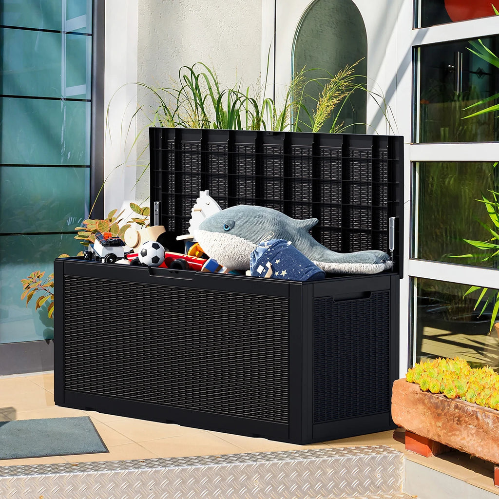 100 Gallon Waterproof Rattan Resin Outdoor Storage Deck Box with Divider W5384