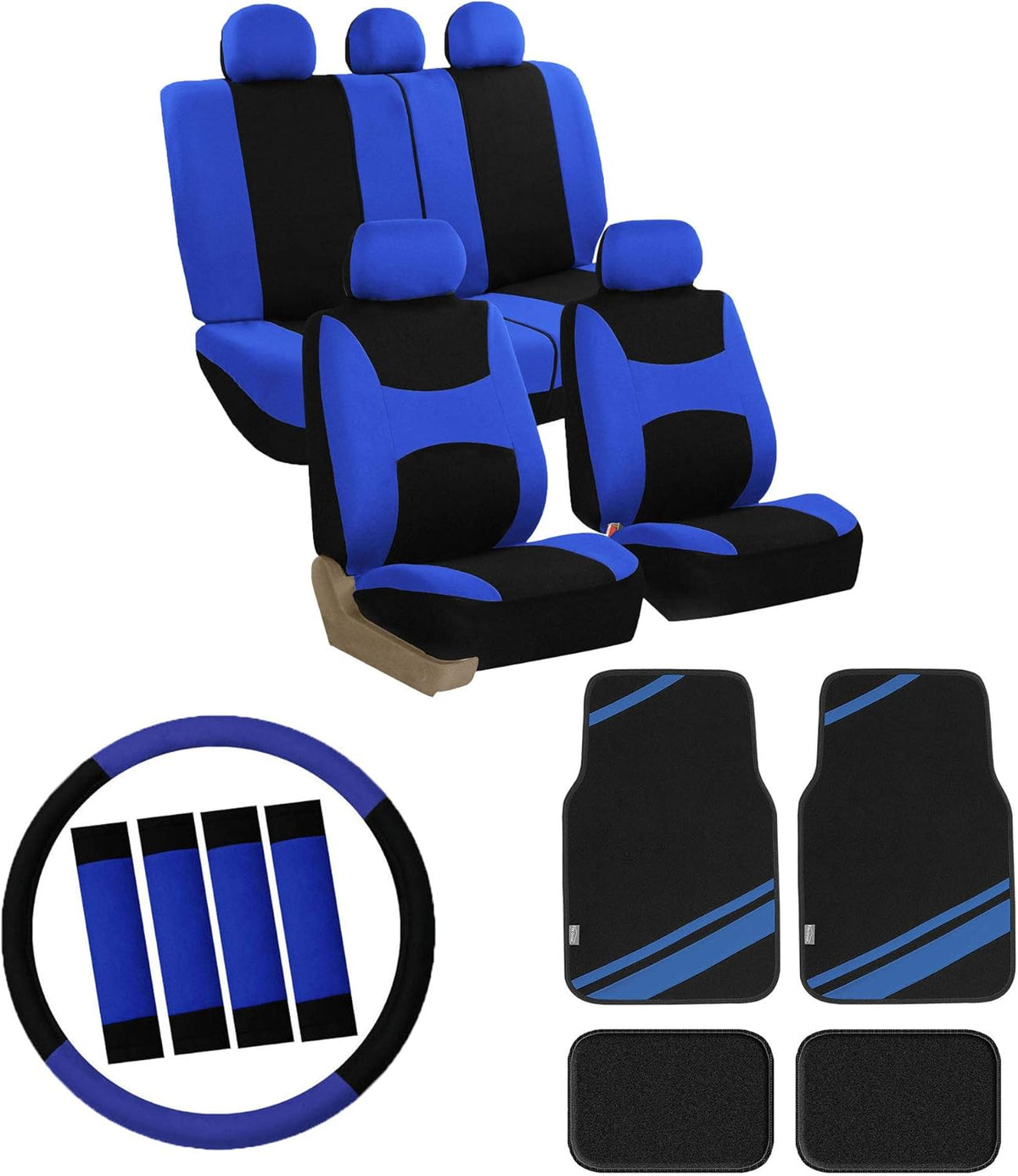 Orange Car Seat Covers Full Set with Carpet Floor Mats Steering Wheel Cover and Seat Belt Pads N22037