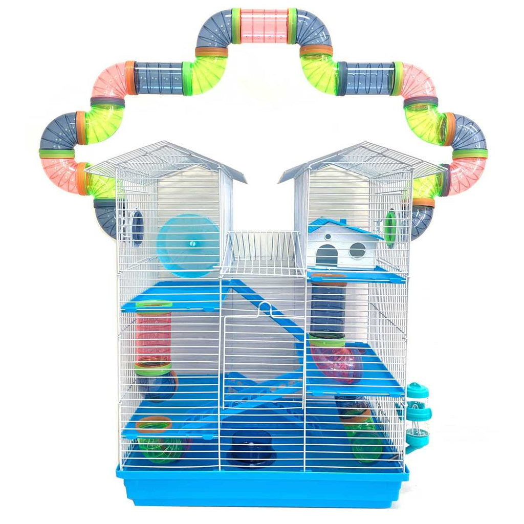 Large Multi-level Wire Animal Cage with Tube Tunnel V146443